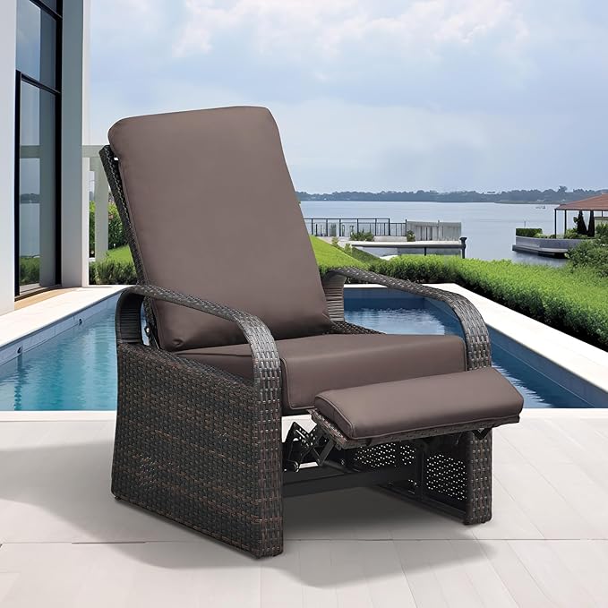 ATR ART TO REAL Outdoor Recliner, Outdoor Wicker Recliner Chair with 5.5'' Thickness Cushions, Automatic Adjustable Rattan Patio Chaise Lounge Chairs, Aluminum Frame, Anti-UV and Rustless ATRARTTOREAL