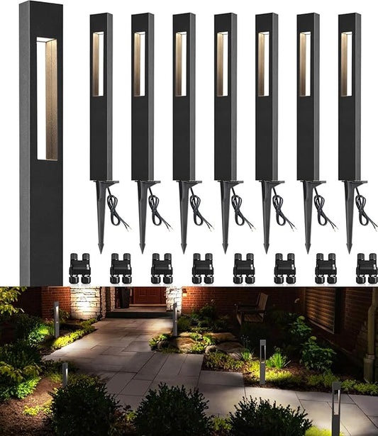 SUNVIE Low Voltage Landscape Lights 3W LED Pathway Lights Wired Aluminum Waterproof Outdoor Landscape Lighting 3000K 12-24V Path Lights Low Voltage for Garden Yard Walkway ETL, 8 Pack with Connectors SUNVIE