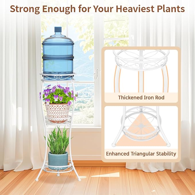 LASZOLA White 3 Tier Tall Plant Stand for Indoor Outdoor, Large Multiple Level Flower Planter Holder Organizer Rack for Patio Office Bathroom Corner Floor, Sturdy Heavy Duty Metal, Vertical Display LASZOLA
