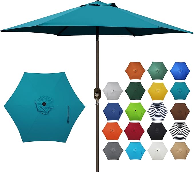Blissun 7.5 ft Patio Umbrella, Yard Umbrella, Outdoor Market Umbrella with Push Button Tilt Crank (Cerulean) Blissun