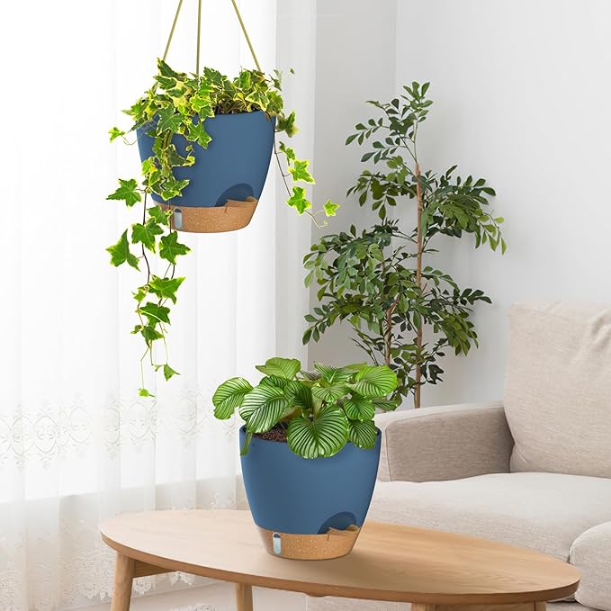 ZMTECH Hanging Planter 8 Inch, 2 Pack Hanging Baskets for Plants Indoor, Hanging Flower Pots with Drainage Hole, Visual Reservoir & Plant Hangers for Outdoor Garden Home Decor HighQualityGardeningTools