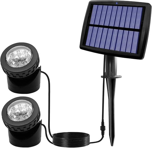 AVEKI Solar Pond Spotlights, 2 in 1 12 LED Solar Underwater Lights with Dual Head Waterproof Submarine Landscape Spotlight Security Lighting for Outdoor Patio Garden Fountain Pond AVEKI
