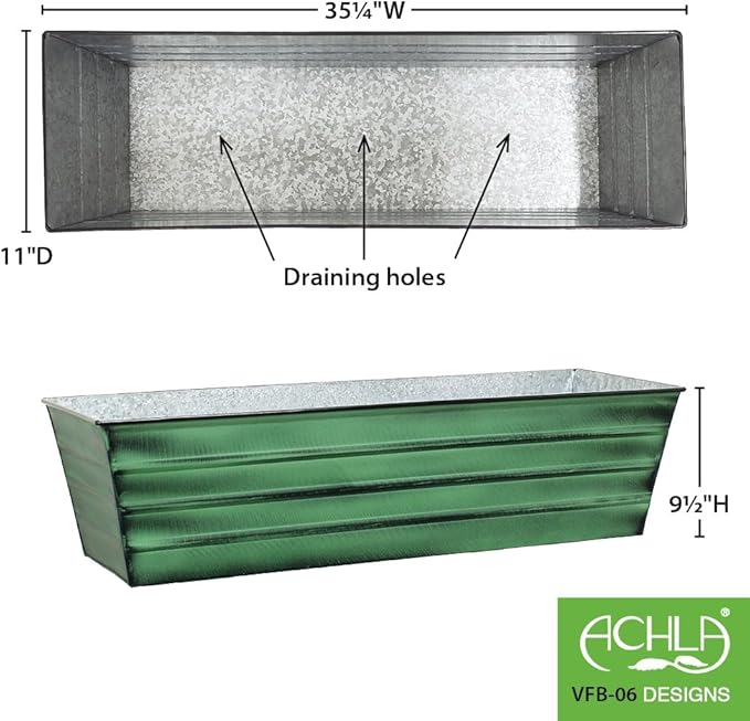 Achla Designs Galvanized Window Flower Box Planter-Green-Large (35.5" L x 11" W x 9.5" D) ACHLADesignsHomeGarden
