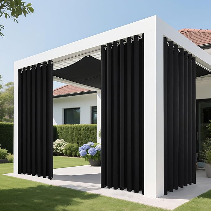 Joydeco Blackout Patio Sliding Door Curtains 84 Inches Long, Grommet Privacy Room Divider Curtains, Extra Wide Thermal Blackout Drapes for Bedroom Living Room (Black, 70Wx84L, 1 Panel) JOYDECO