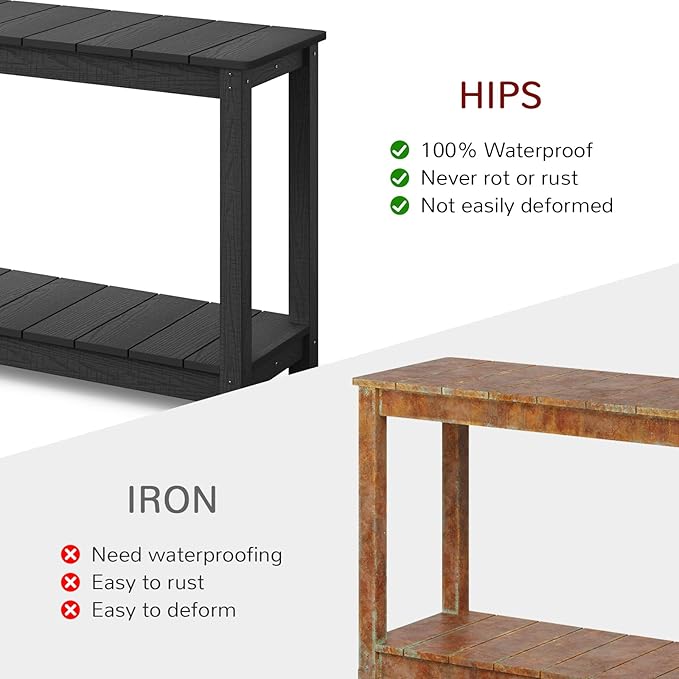 Stoog Outdoor Console Table, All-Weather 2-Tier Patio Console Table with Adjustable Feet, Low Maintenance, for Backyard, Garden, Entryway, and Deck, Black Stoog
