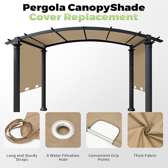 85'' x 208'' Universal Pergola Replacement Cover for Doubleton Steel Pergola L-PG080PST, Waterproof Sunshade Canopy Top for Patio Gazebo, Deck, Porch, Yard, Outdoor Cover Only (Khaki) AMADECOHOME