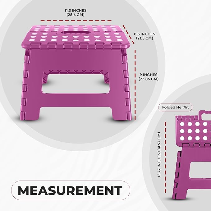 Utopia Home Folding Step Stool with Handle – 9 Inch Anti Slip Collapsible Stool – Holds Up to 300 lbs – Sturdy Plastic Step Stool Foldable for Kitchen, Bathroom and Home Use (1-Pack, Purple) UTOPIAHOME