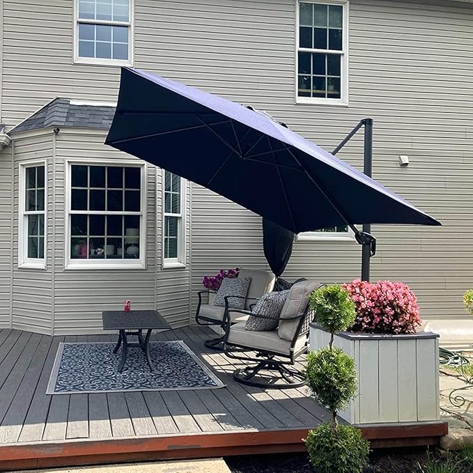 PURPLE LEAF 10 Feet Patio Umbrella Outdoor Cantilever Square Umbrella Aluminum Offset Umbrella with 360-degree Rotation for Garden Deck Pool Patio, Navy Blue PURPLELEAF