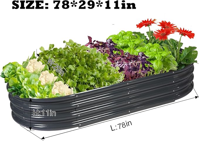 Raised Garden Bed Galvanized Planter Box Outdoor, Rot-Resistant Metal Garden Bed Planter for Vegetables Flower Herb (6.5ft, Grey) RaisedGardenBed