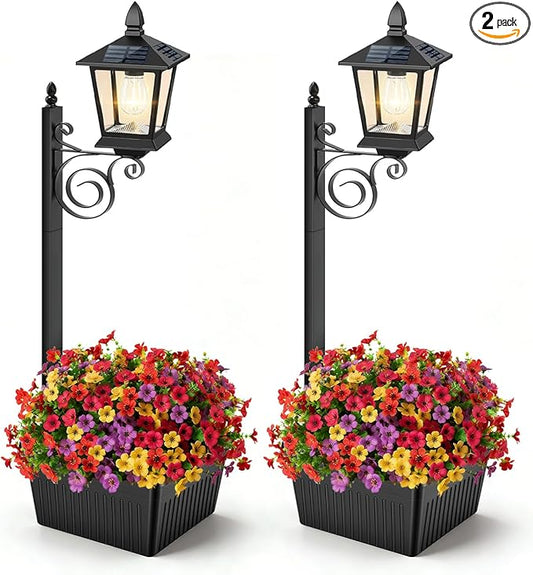 2-Pack Solar Lamp Post Light with Planter, 35Inch 2 in 1 Outdoor Flower Pots, 2700K Solar Lamps Outdoor Waterproof, Decorative Planters & Lights for Porch, Garden, Patio, Lawn, Front Door TOWPONICS