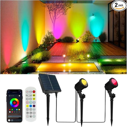 Smart Landscape Spotlights,Solar Low Voltage IP67 Waterproof Outdoor Spot Lights Compatible with APP/Remote Control Color Changing Lights for Yard Garden Pathway Lawn Tree Festival 2pack Rootora