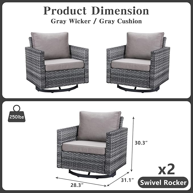 Belord Wicker Chairs Outdoor Bistro Set Oversize Patio Swivel Rocker, Rattan Outdoor Seating Set of 2 Swivel Glider Chairs Wicker Furniture for Porch Deck Backyard with Water-Resistant Belord