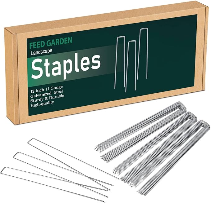 FEED GARDEN 12 Inch 100 Pack Galvanized Landscape Staples 11 Gauge Anti-Rust Garden Stakes Landscaping Fabric SOD Pins Yard Stakes for Weed Barrier Fabric FEEDGARDEN