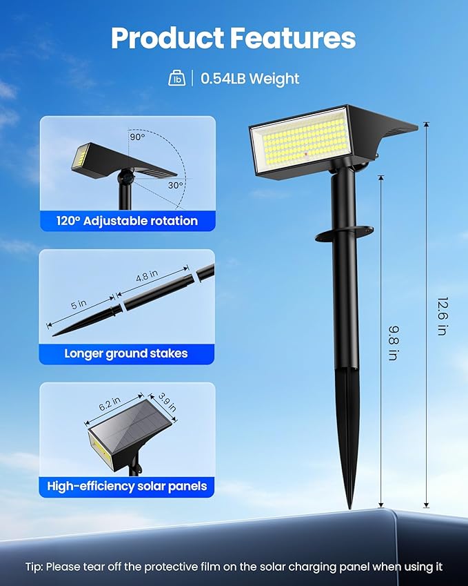 Koicaxy Solar Lights Outdoor Waterproof 8 Pack IP65, 100 LEDs 4 Light Modes, Higher Charging Efficiency, Auto On/Off Solar Landscape Spotlights for Garden Decor Yard Pathway Patio - Cool White SOLARSPOTLIGHTS