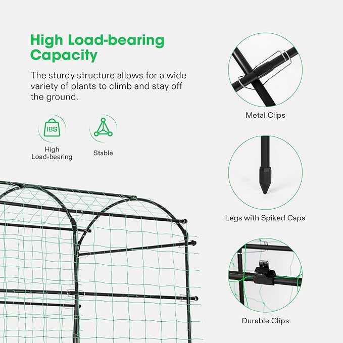 VIVOSUN 7Ft. Arch Trellis for Climbing Plants, 7 x 6 x 7ft Tall Metal Tunnel Trellis, Lightweight Metal Plant Support Archway with Nylon Netting for Climbing Vine, Vegetables, Fruits, Flowers, Black VIVOSUN