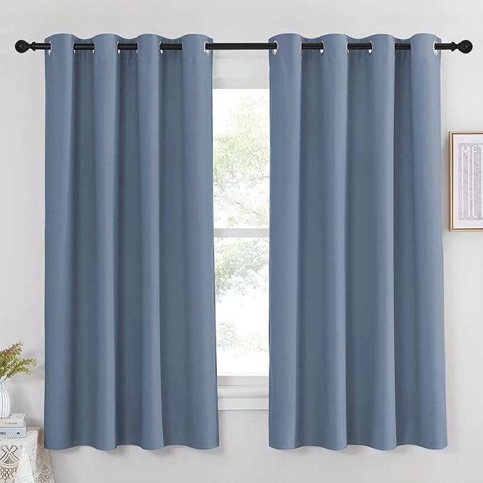 NICETOWN Blackout Curtain & Drape - (Stone Blue Color) Noise Reduction Drapery Energy Saving for Bedroom/Kids Room, 52 x 63 inches, 1 Piece NICETOWN