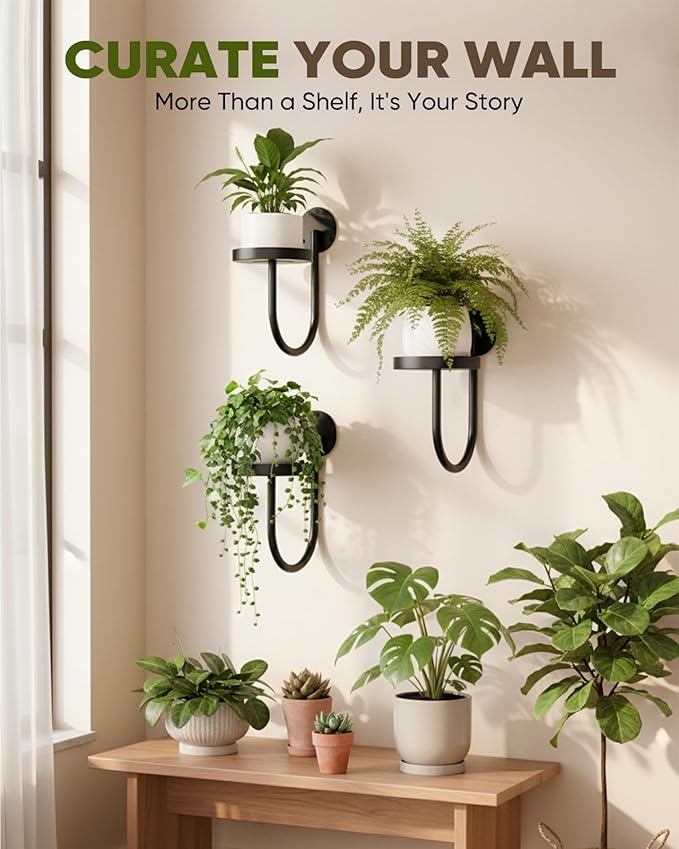 Wall Plant Holder – Hanging Planters for Indoor, Window Planter Shelves & Hanger, Indoor Wall Planters, Modern Plant Decor, Black (3 Pack) Rootora