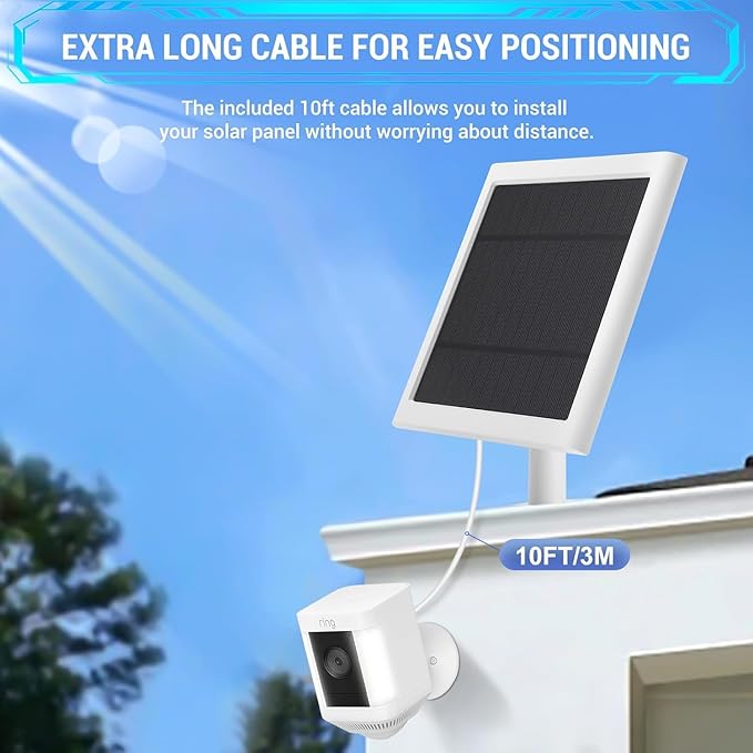 IP65 Solar Panel Outdoor for Ring Cameras (White 1P) Spotlight Cam Plus/Pro(Battery) Stick Up Cam/Pro Wireless Outdoor with 10FT/3M Long Cable Dustproof Waterproof Fehuatenda