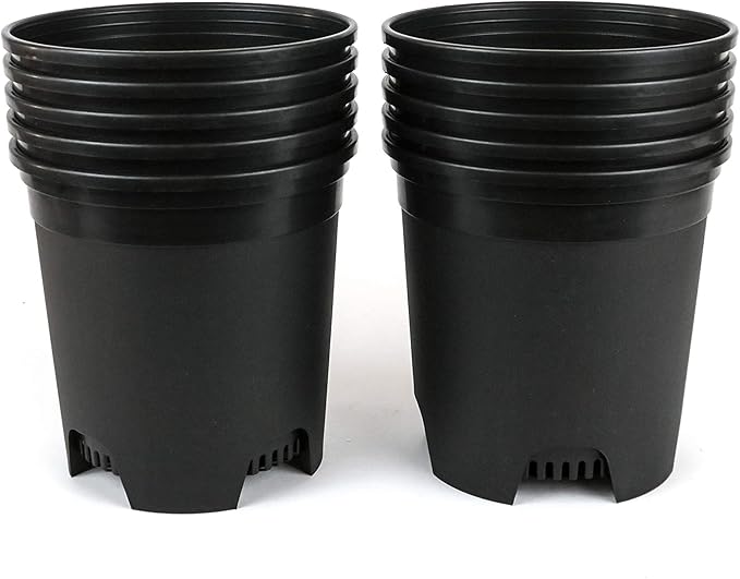1.5 Gallon Black Nursery Pot Plastic Planters for Outdoor Indoor Plants Gardening Flower Pots 10-Pack 7.5 in Pot Liners with Drainage Holes CottaPlanters