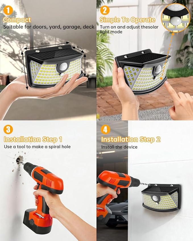 Aootek New Solar Motion Sensor Lights 120 LEDs with Lights Reflector,270° Wide Angle, IP65 Waterproof, Step Lights for Front Door, Yard, Garage, Deck (Black, Daylight White, 4-Pack) Lightupeveryconer