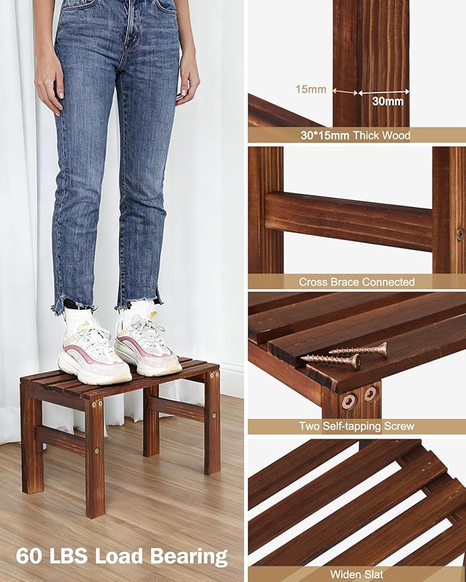 3 Tiered Wooden Plant Stand Shelf Indoor Outdoor,Corner Small Flower Pot Stand ,Rustic Narrow Low Short Plants Holder Rack for Tall Plants Succulent in Patio Livingroom Balcony Window Sill Table Desk OcBuct