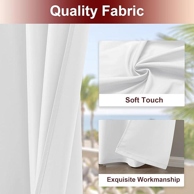 HolidayIdeas White Outdoor Curtains for Patio Waterproof 8 Pcs All Weather Balcony Grommet Top Outside Curtains for Apartments, Gazebo, Pergolas, Porch, 54x84 Inch HolidayIdeas