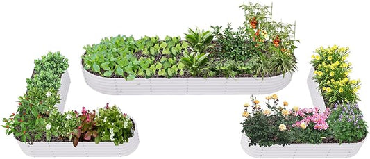 A ANLEOLIFE 3-Pack 12X3X1.5ft & 81x81x18 in Deep Root Galvanized Raised Garden Beds Outdoor for Planting Vegetables Flowers Herb, Antique White AAnleolife