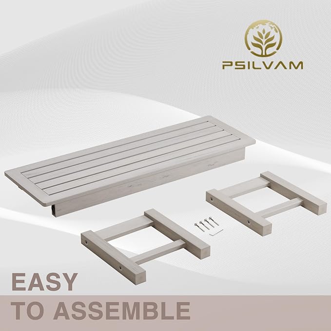 Psilvam 2-Person Outdoor Poly Lumber Patio Backless Bench, Fade-Resistant & Odor-Free Poly Lumber Patio Furniture, Weatherproof, Suitable for Garden, Porch and Park, 700 Lbs Support (2pcs, Grey) PsilvamGardenFurniture