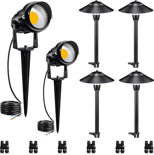 SUNVIE LED Low Voltage Landscape Lighting 12-24V Landscape Lighting Kit with Connectors Aluminum Pathway Lights Wired with Spotlights 3000K Outdoor Pathway Lights Low Voltage for Yard Garden, 6 Pack SUNVIE