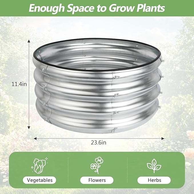 2 Pack 2x2x1ft Round Galvanized Raised Garden Bed Kits, Raised Garden Beds Metal Planter Outdoor Easy Assembly Garden Bed for Planting Vegetables, Fruits & Flowers, Sliver Liyarya