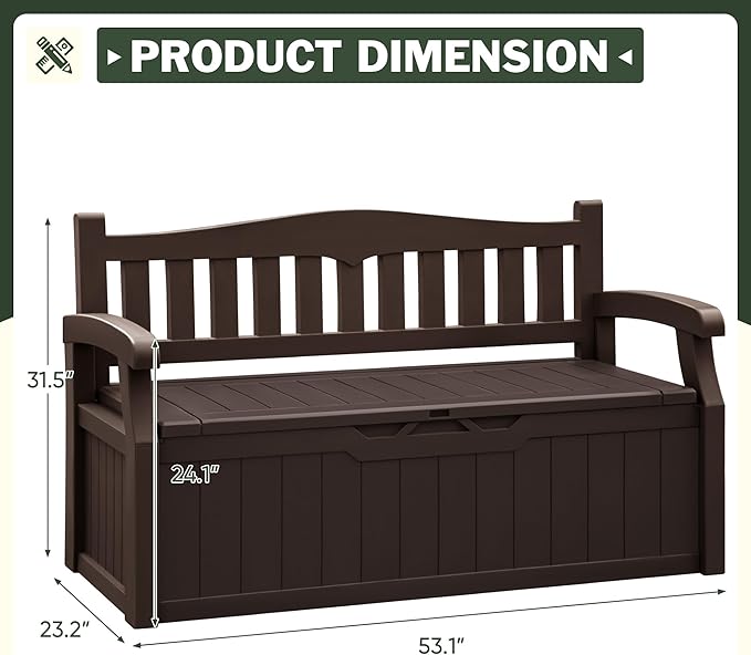 Flamaker 80 Gallon Storage Bench Outdoor Indoor, Durable All-Weather Seating with Hidden Storage, Lockable Deck Box for Garden, Patio, Poolside (Brown) Flamaker