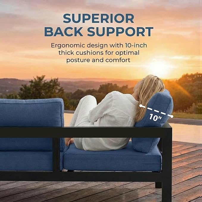 Solaste Aluminum Patio Furniture Set for All Weather, Oversized Metal Outdoor Furniture Set with 27.5" Deep Seating and 3.2" Wide Armrest, Outdoor Patio Sofa with 10" Back Suport Cushion Solaste