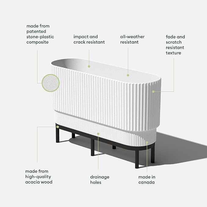 Veradek Demi Series Raised Long Planter for Indoor/Outdoor Use | Made from Plastic & Stone w/Wooden Stand | Modern Patio Décor for Flowers/Shrubs VeradekOutdoor