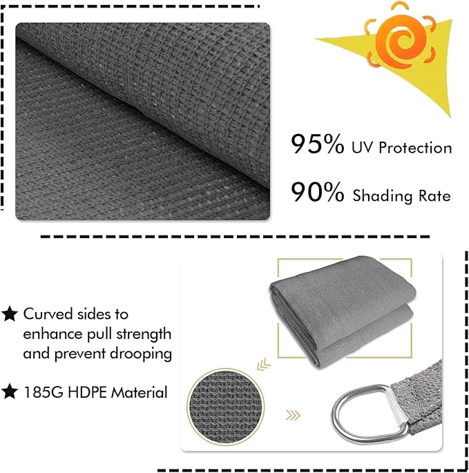 KANAGAWA 6'X8' Dark Gray Custom Size Sun Shade Sail Rectangle UV Block Canopy Cover for Patio Backyard Lawn Garden Outdoor (Customized Available) KANAGAWA
