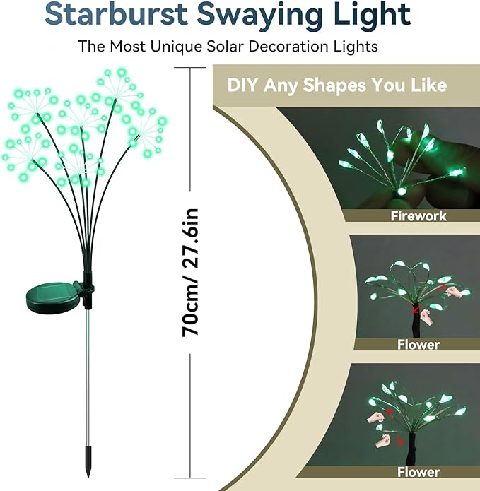 Solar Garden Lights 2 Pack Waterproof Swaying Starburst Light Solar Outdoor Lights for Yard Patio Walkway Pathway Party Wedding Decoration, Unique Gifts for Women, Green Slyuexu