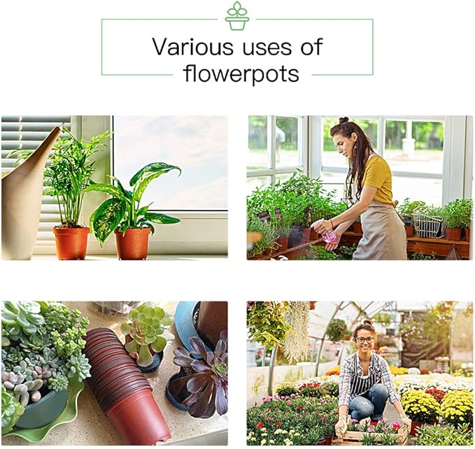 JERIA 200 Pack 6 Inch Plastic Nursery Pots Comewith Drainage Holes, Seedling Flower Plant Container and Seed Starting Pots with 200 Pcs Labels JERIA
