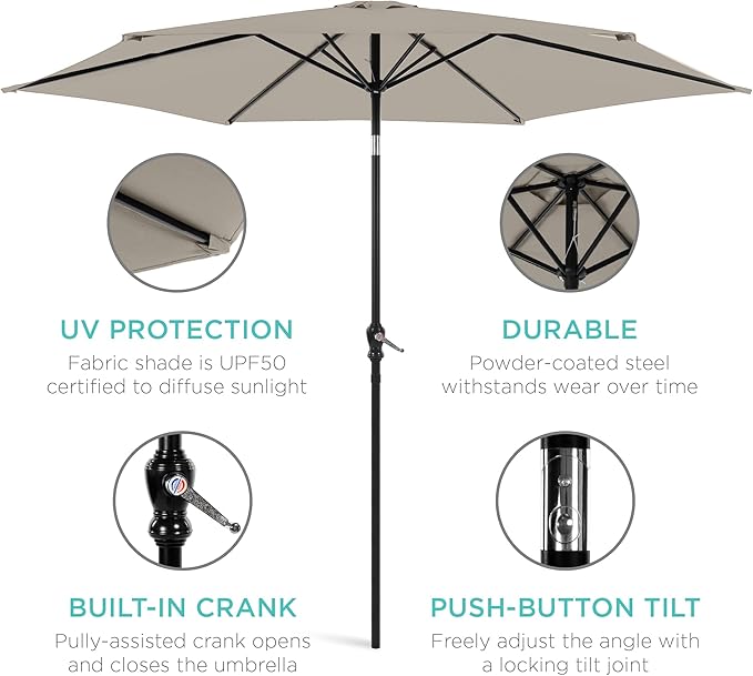 Best Choice Products 10ft Outdoor Table Compatible Steel Polyester Market Patio Umbrella w/Crank and Easy Push Button Tilt BestChoiceProducts