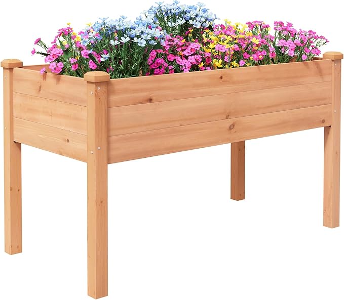 BIRASIL Outdoor Raised Garden Bed, Wood Planter Box for Vegetable Flower, Elevated Reinforced Large Garden Planters Boxes for Backyard Patio Gardening Balcony (48”L, Brown) BIRASIL