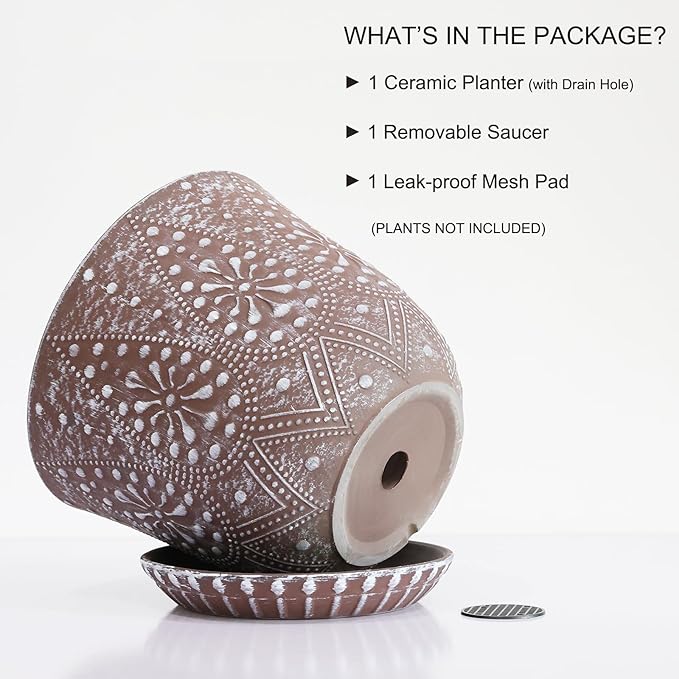 Gepege 8 Inch Plant Pot for Plants, Ceramic Planter with Drainage Holes and Saucers for Indoor Plants Large Flower Pot Gepege