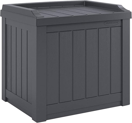 Suncast Small Deck Box Storage w/ Bench Seat for Indoor & Outdoor Use, 22 Gal., Cyberspace Suncast