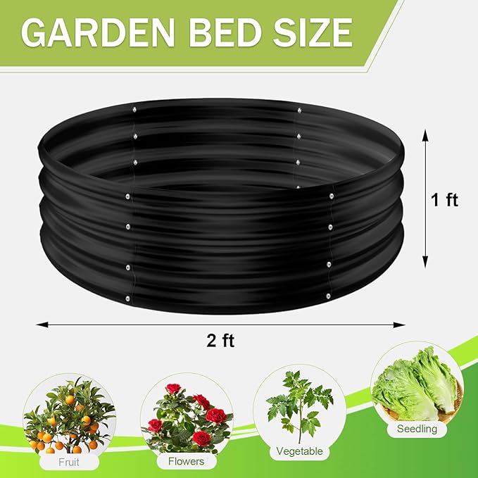 AHEONLAR 3 Pack 2x2x1 ft Round Galvanized Raised Garden Bed Kit Round Metal Flower Box Large Planter Raised Beds Outdoor Garden for Planting,Fruit,Herb Black AHEONLAR