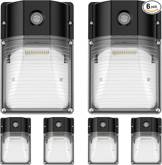 30W LED Wall Pack Light with Dusk to Dawn Sensor, 3600LM, 5000K Daylight, 120Vac Led Porch Lights, IP65 Waterproof Outdoor Security Lighting for Garage Warehouse Garden, ETL Certified, 6 Pack JC-LGL