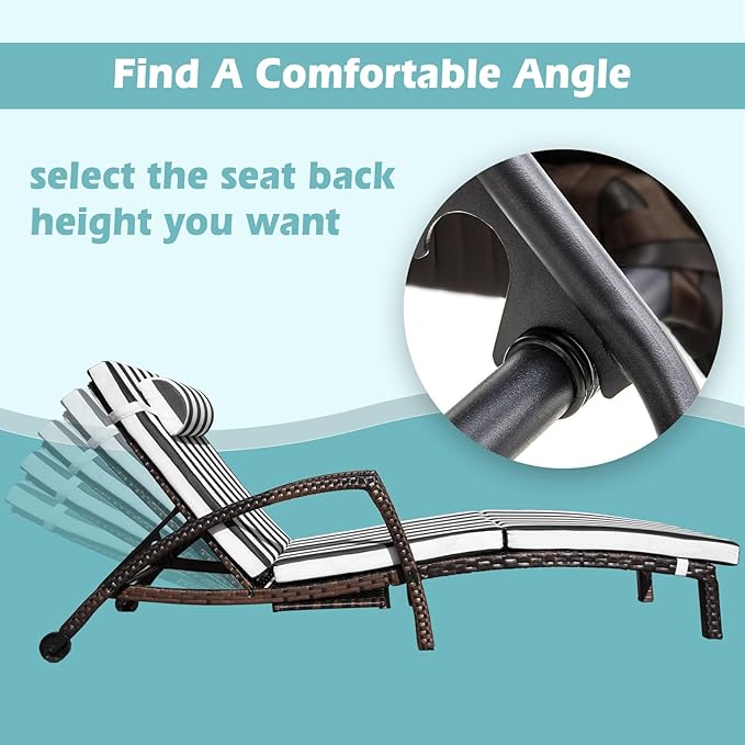 Chaise Lounge Chairs Outdoor Set of 4, Comfy Outside Wicker Patio Pool Lounge Chair w/ 5 Adjustable Back Angle, Cup Holder, Thicken Cushion ZZWHOM