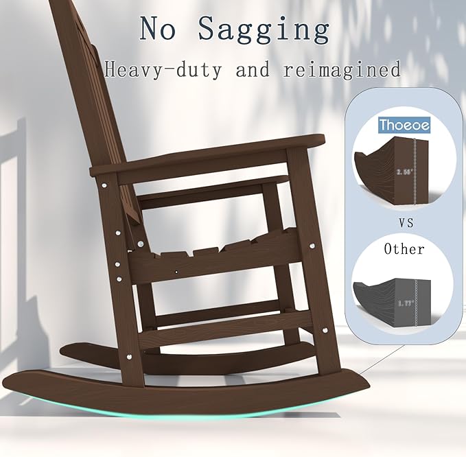 Oversized Rocking Chair, Outdoor Rocking Chair for Adults, All Weather Resistant Porch Rocker for Lawn Garden, Brown THOEOE