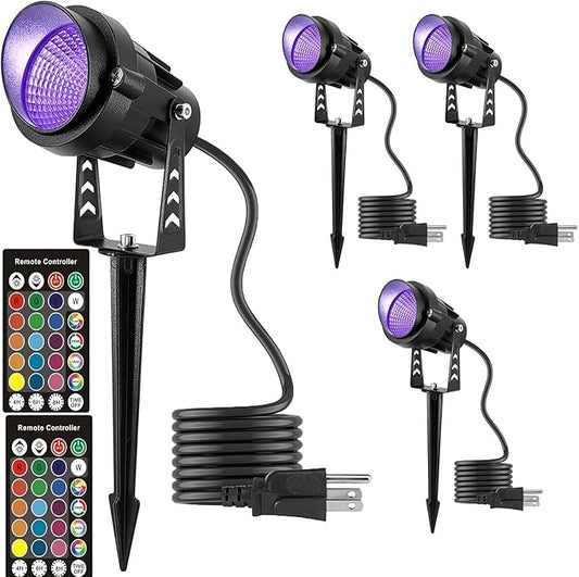 Christmas RGB Spot Lights, Outdoor Spotlights with Timer, 12W Metal Case IP65 Waterproof Color Changing Landscape Lights with Spike Stand for Garden Lawn House Tree (4 Lights) kooplicht
