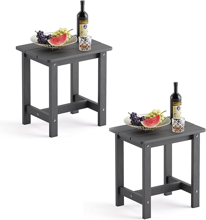 LUE BONA Outdoor Side Table Set of 2, HDPS Small Outdoor Table, Adirondack Side Table, Outside End Table for Patio, Deck, Pool, Weather Resistant/Easy Maintenance, Dark Gray LUEBONA