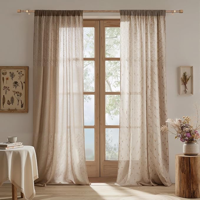 1” Diameter Curtain Rods Itself is 30 to 60 inch 2 Pack Fit 30-54 inch Window with Heavy Duty Adjustable Rod Matte Wood Grain Splicing Metal Extra Long Curtain Rod for Windows Rootora