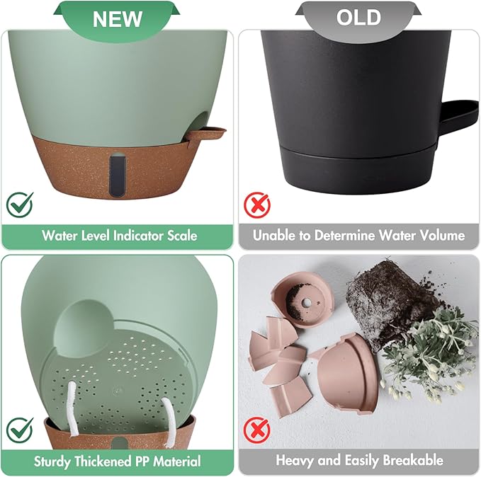 montresor 2 Pack 8 inch Plant Pots, PP Plastic Self Watering Plant Pot with Drainage and Tray for Indoor Outdoor Plants, Water Level Window & Reservoir Flower Pots Decorative Planter (Green) Montresor
