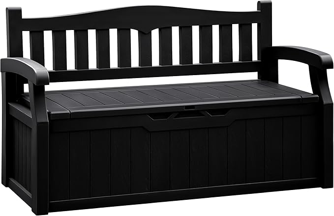 Flamaker 80 Gallon Storage Bench Outdoor Indoor, Durable All-Weather Seating with Hidden Storage, Lockable Deck Box for Garden, Patio, Poolside (Black) Flamaker
