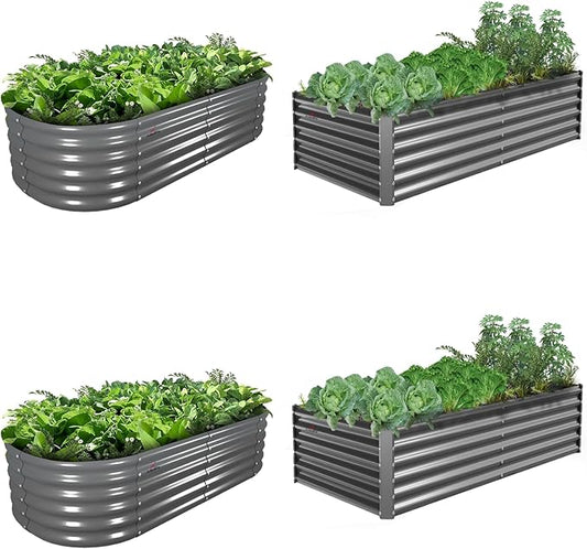 A ANLEOLIFE 4-Pack 6X3X1.5ft & 6X2X1.5ft Deep Root Galvanized Raised Garden Beds Outdoor for Planting Vegetables Flowers Herb, Quartz Grey AAnleolife
